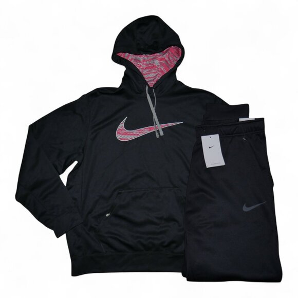 Nike Therma-Fit Sweatsuit Men's Size L-XL Black/Red Big Swoosh Outfit Set NWT - Picture 13 of 13
